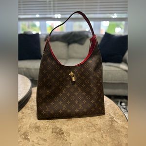 Authentic Louis Vuitton Classic Monogram Red Flower Hobo Bag